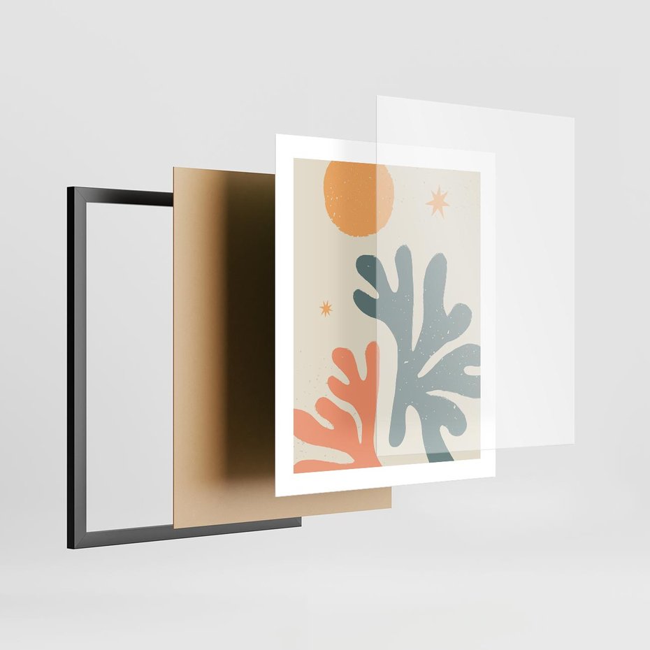 Plakat w ramie 40x50 - Inspirująca Równowaga - boho formy, kształty - rama czarna