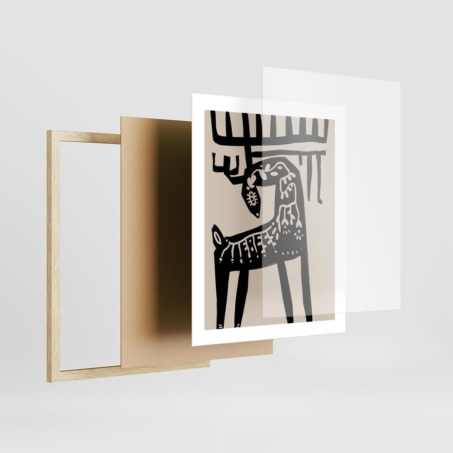 Plakat w ramie 40x50 - Konturem Zdefiniowany - skandynawska sztuka, jeleń - rama drewno