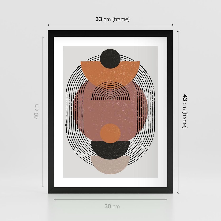 Plakat w ramie 30x40 - Abstrakcja w Odcieniach Brązu i Beżu - geometria, abstrakcyjna grafika - rama czarna