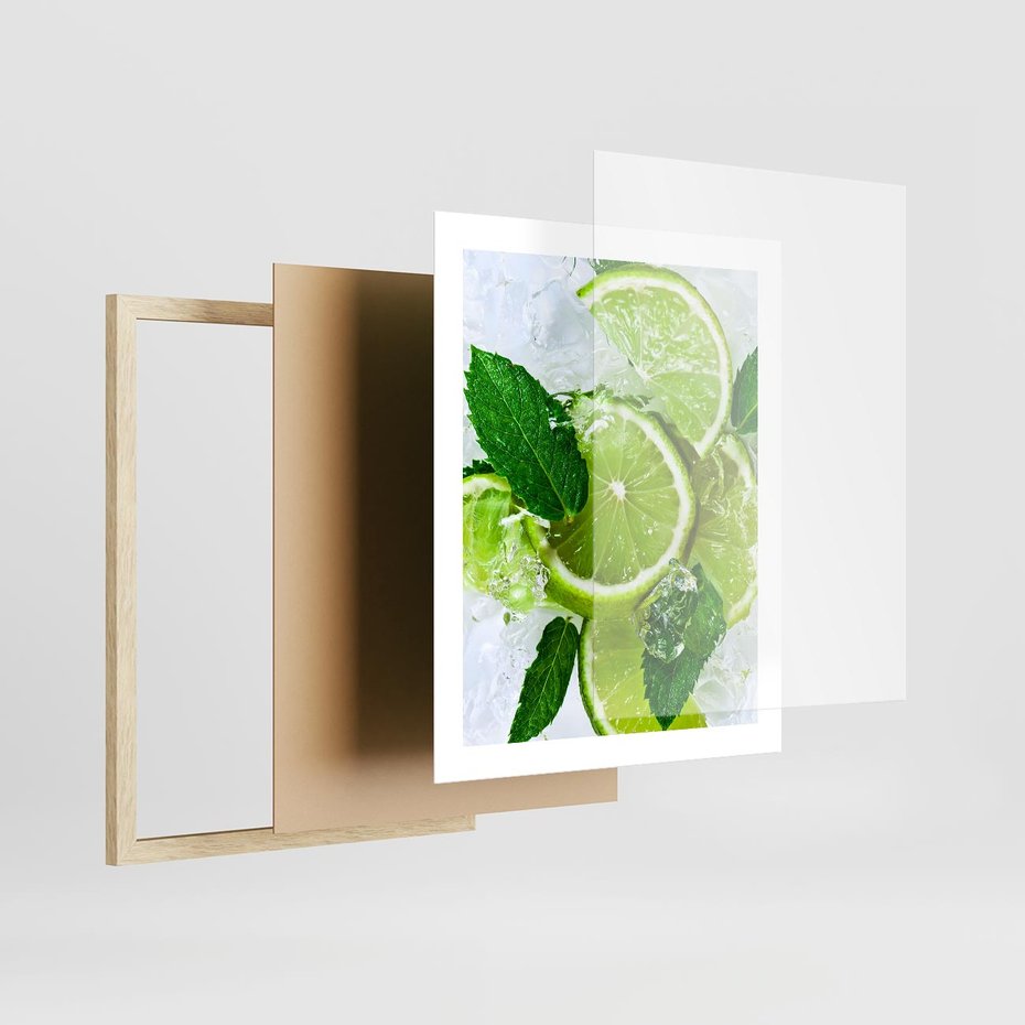 Plakat w ramie 40x50 - Ożywczy duet limonek i cytryn - limonki, cytryny - rama drewno