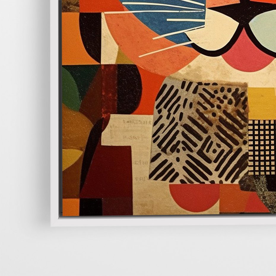 Obraz w ramie 70x100 - Impresje Nieznanych Odniesień - abstrakcyjny obraz olejny, kot - rama biała