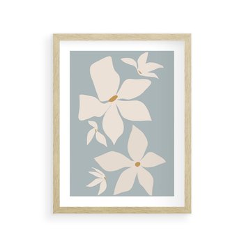 Plakat w ramie 40x50 - Błękit Kwiatów - kwiaty, nowoczesne i minimalistyczne - rama drewno