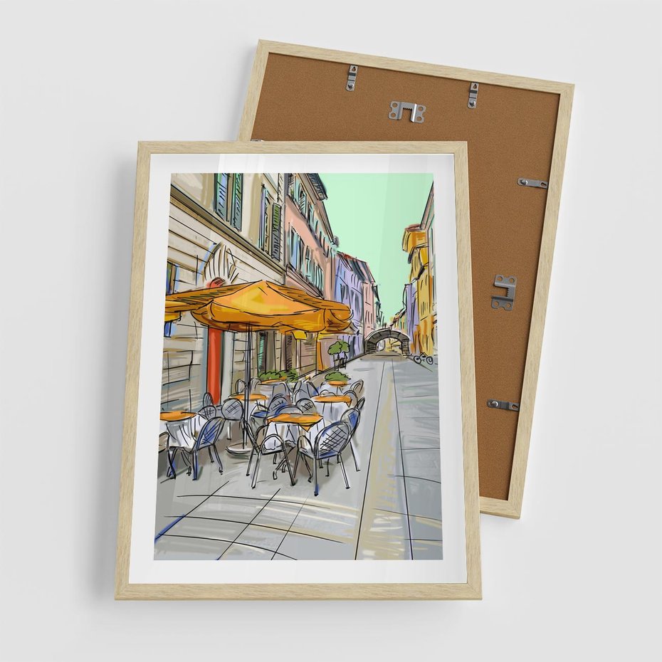 Plakat w ramie 50x70 - Kawiarenkowy Szkic - malowany, szkic - rama drewno