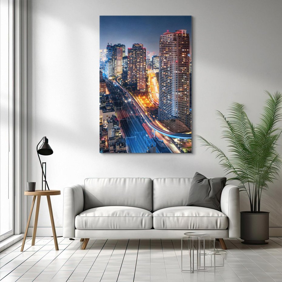 Obraz na płótnie 50x70 - Miasto nocą z wieżowcami w tle - miasto, nocą