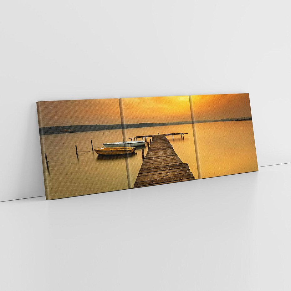 Obraz na płótnie 90x30 - Zachód słońca nad jeziorem: Piękno natury - zachód, słońca