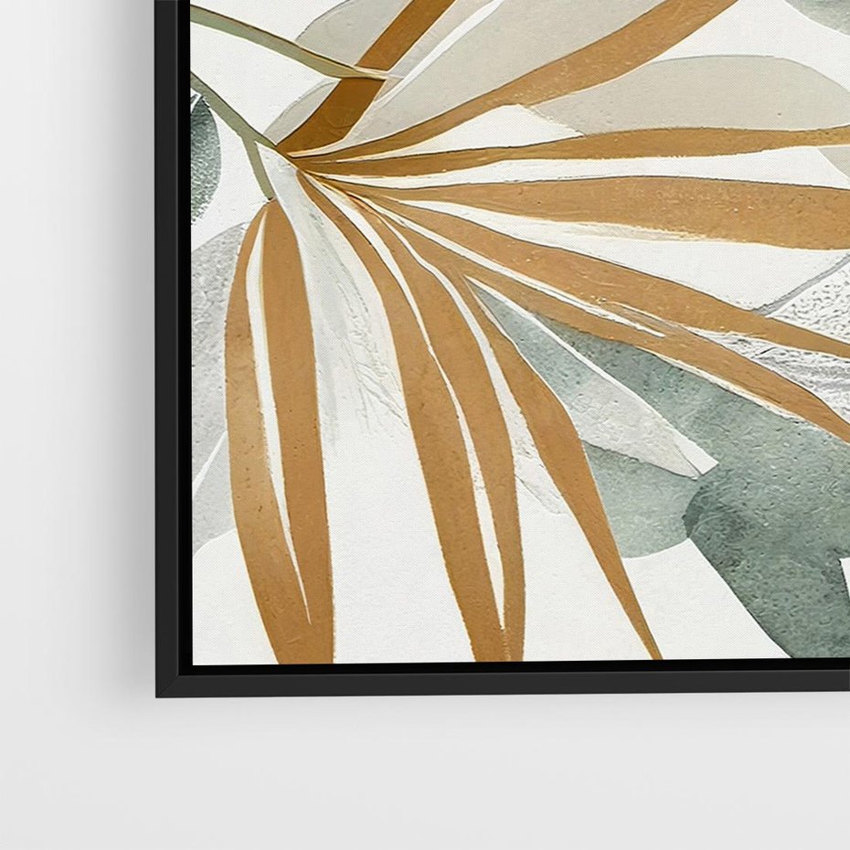 Obraz w ramie 50x50 - Współbrzmienie wewnętrznego ja - kompozycja z tropikalnych liści, stonowane kolory - rama czarna