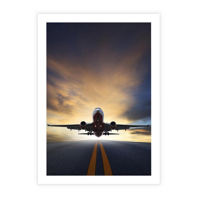Plakat bez ramy 21x30 - Podróż samolotem w pejzaż - samolot, podróż