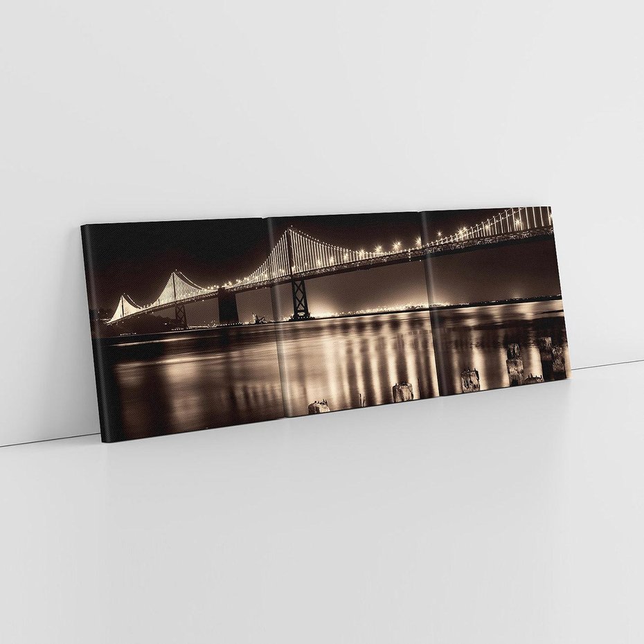 Obraz na płótnie 120x40 - Most nocą nad rzeką - noc, most