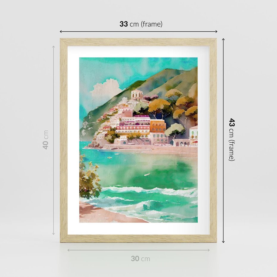 Plakat w ramie 30x40 - Na Zboczu - akwarela, nadmorski pejzaż - rama drewno