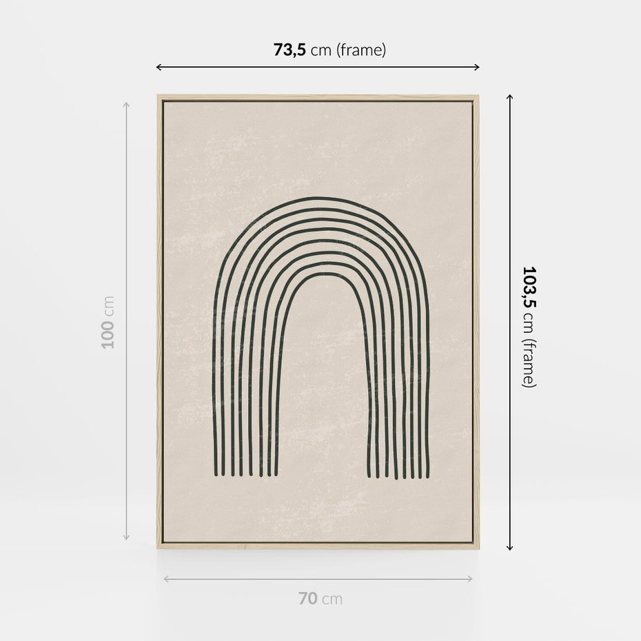 Obraz w ramie 70x100 - Intrygujące Zagięcia - boho plakat, czarna tęcza - rama drewno