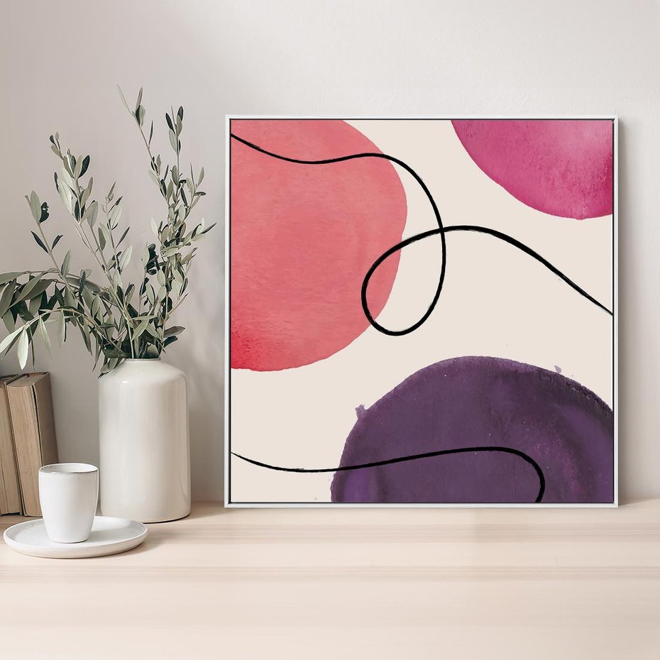 Obraz w ramie 50x50 - Migoczące Echo - abstrakcyjne akwarelowe plamy, nieregularne linie - rama biała