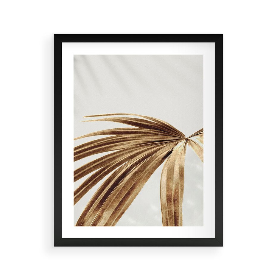 Plakat w ramie 40x50 - Egzotyczny Blask - złote, liście - rama czarna
