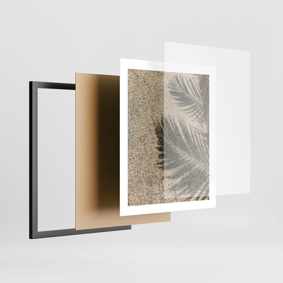 Plakat w ramie 40x50 - Plażowa Idylla - palma, cień na piasku - rama czarna