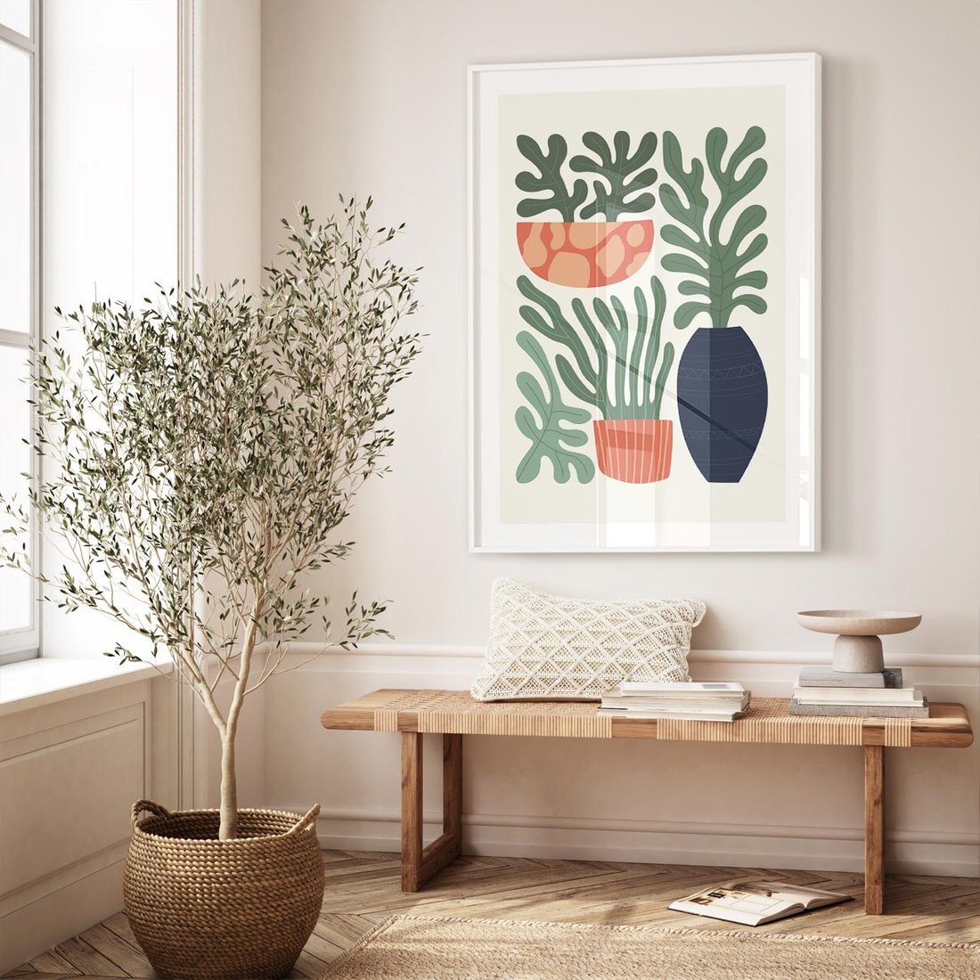 Plakat w ramie 40x50 - Abstrakcyjne Roślinne Formy - nowoczesna grafika, rośliny - rama biała