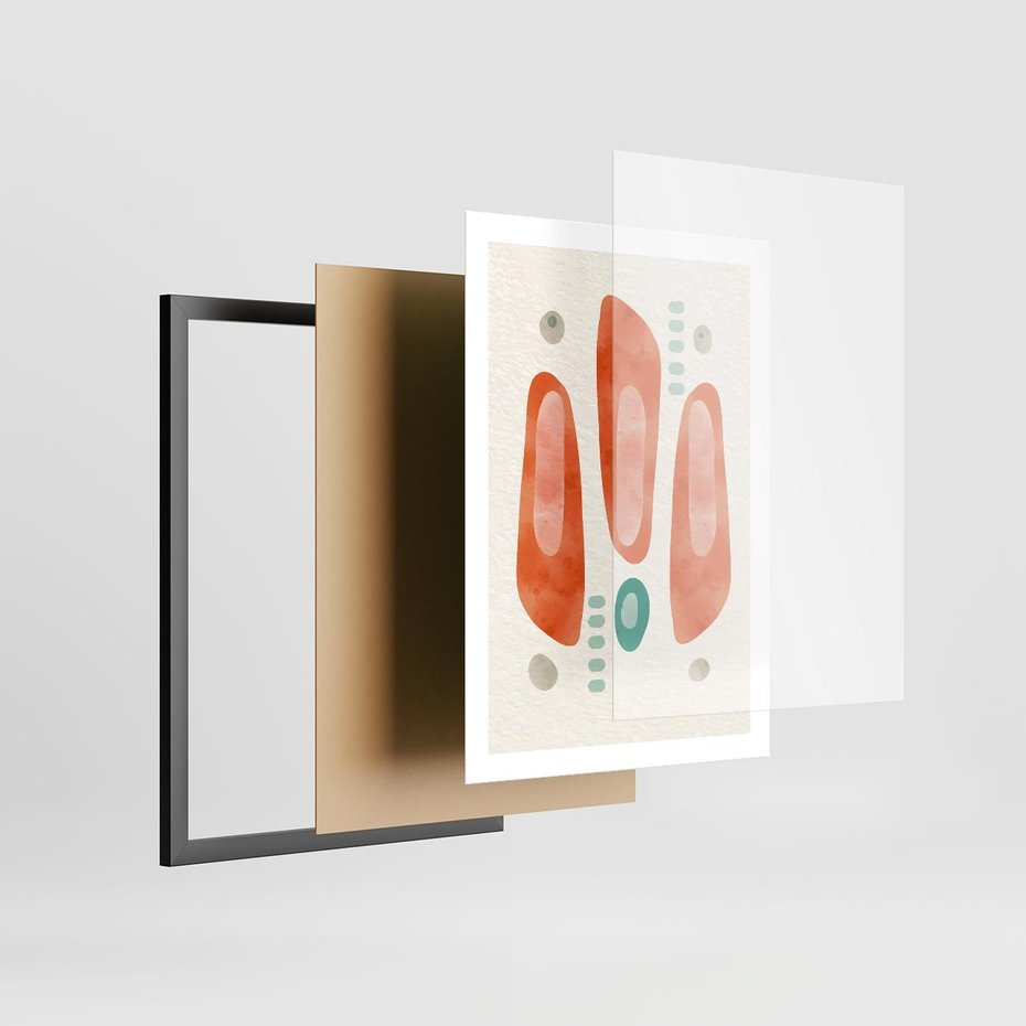 Plakat w ramie 50x70 - Księga Barw - abstrakcyjne formy, dominujący kolor pomarańczowy - rama czarna