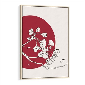 Obraz w ramie 80x120 - Esencja Zen - kwiatnąca wiśnia, orientalna grafika - rama drewno