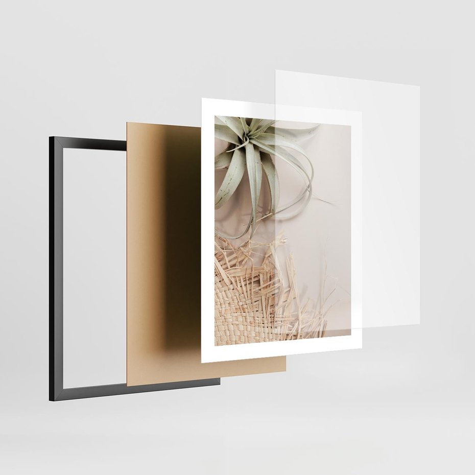 Plakat w ramie 40x50 - Aloes w Stylu Boho - kompozycja, wiklina - rama czarna