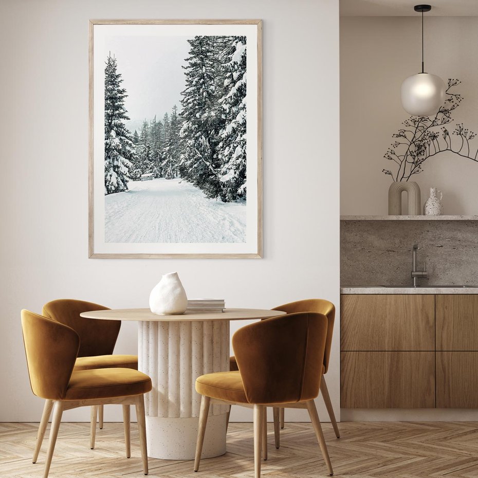 Plakat w ramie 40x50 - Magia Zimy na Obrazie - las, zima - rama drewno