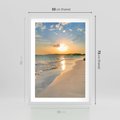 Plakat w ramie 50x70 - Zachód słońca na plaży - plaża, zachód - rama biała
