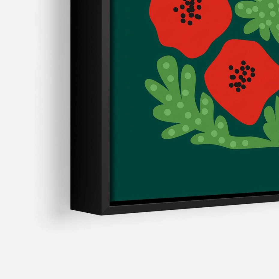 Obraz w ramie 50x50 - Księga Odbić - abstrakcyjna kwiatowa kompozycja, zielone mocne tło - rama czarna