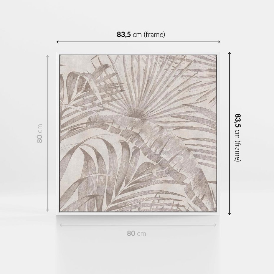 Obraz w ramie 80x80 - Odsłonięte liściowe wspomnienia - monochromatyczne, kolory sepii - rama biała