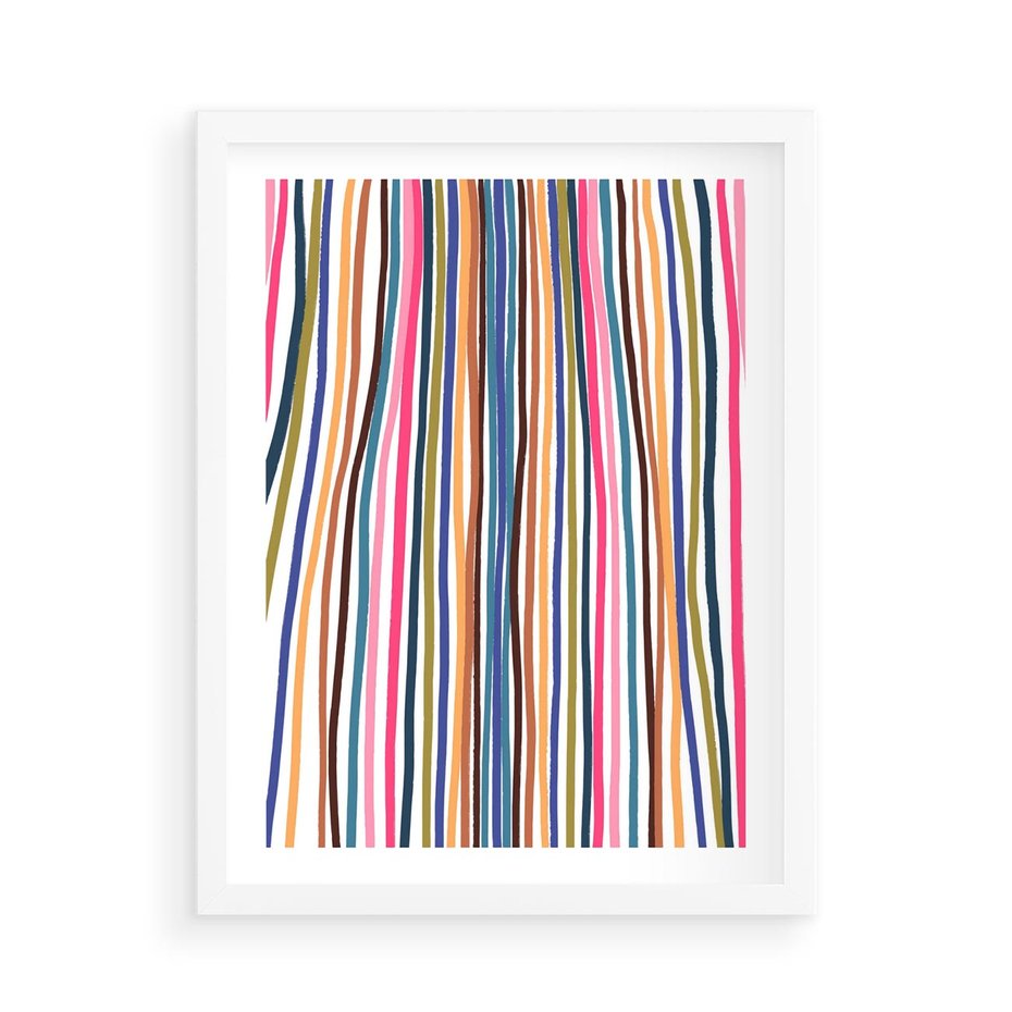 Plakat w ramie 50x70 - Energetyczne Nurtujące - kolorowe wzory, tęczowe żywe kolory - rama biała