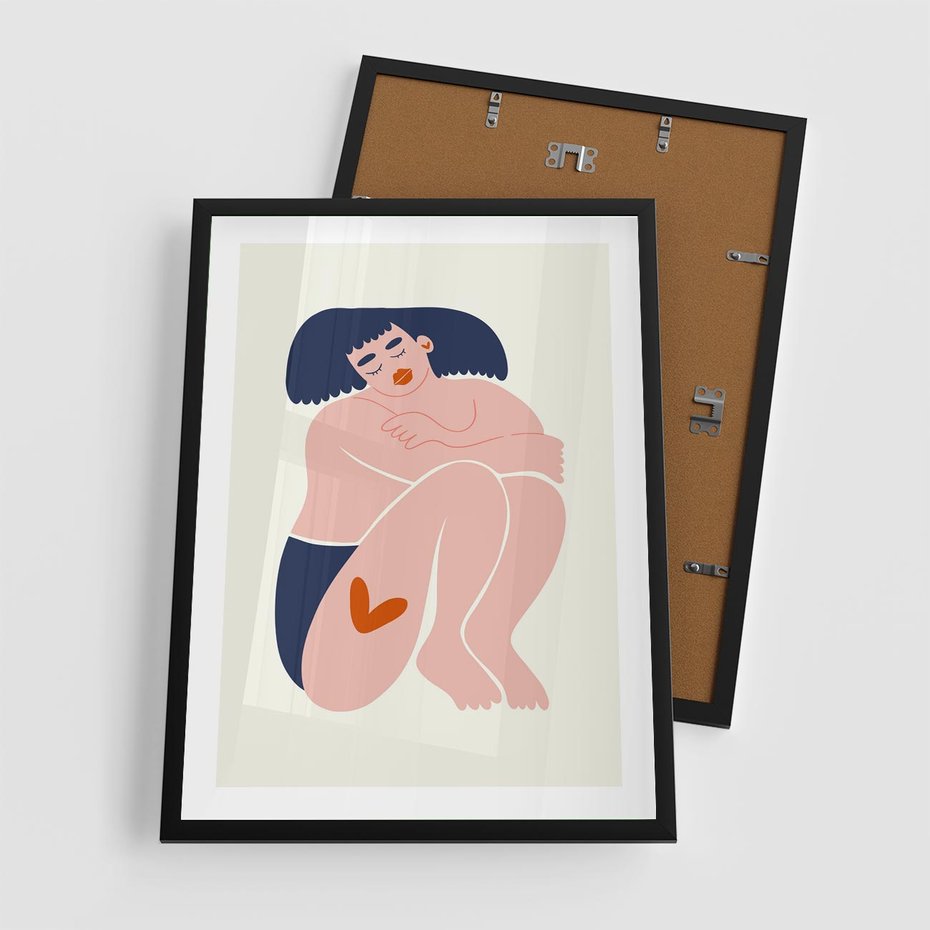 Plakat w ramie 50x70 - Melodia snów na płótnie - zakochana kobieta, graficzny obraz - rama czarna