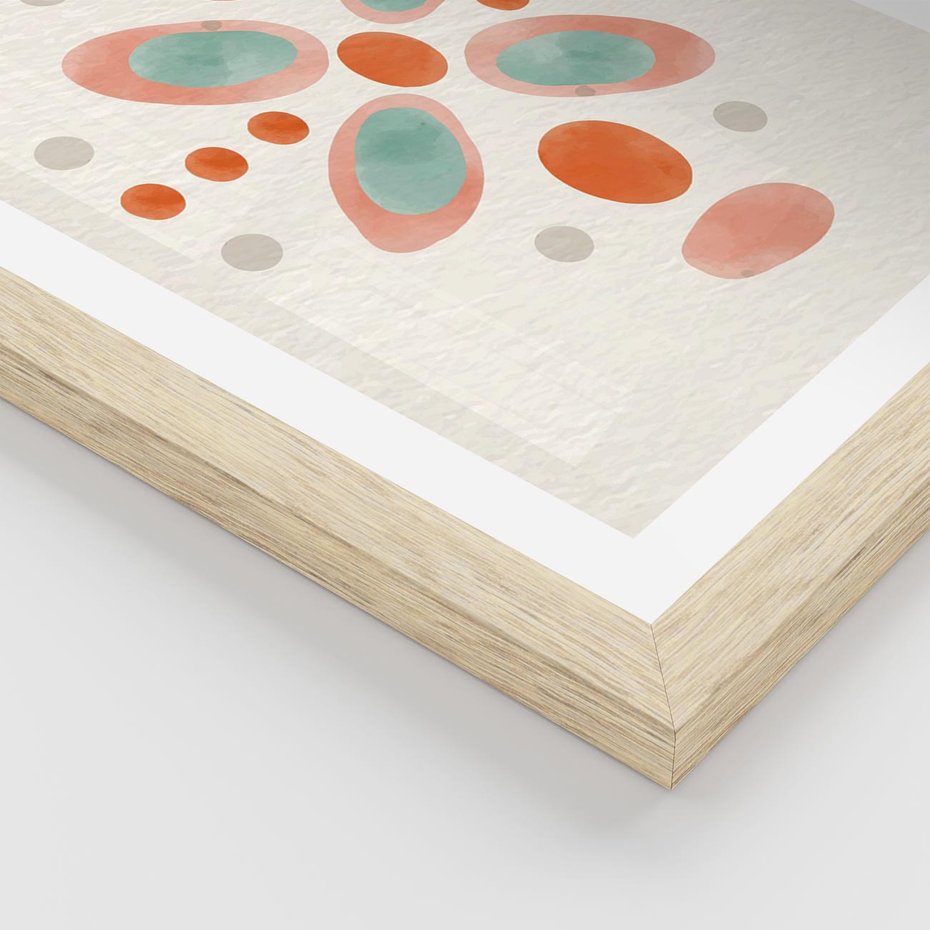 Plakat w ramie 30x40 - Symfonia Natury - abstrakcyjne plamy w odcieniach pomarańczowym, kropki plamki - rama drewno