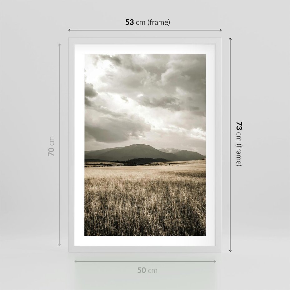 Plakat w ramie 50x70 - Nostalgiczny Krajobraz - pole, krajobraz - rama biała