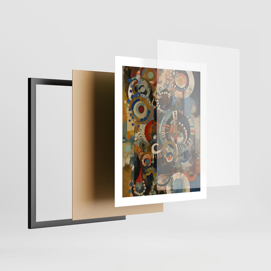 Plakat w ramie 40x50 - Podróżne Wizje Aberracji - abstrakcyjny obraz, mnogość kolorów - rama czarna