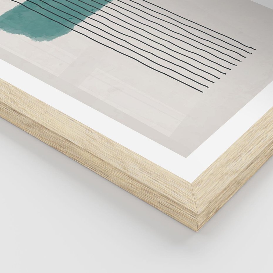 Plakat w ramie 50x70 - Bezczasowe Wspomnienia - abstrakcyjna akwarelowa plama, nieregularne kreski - rama drewno