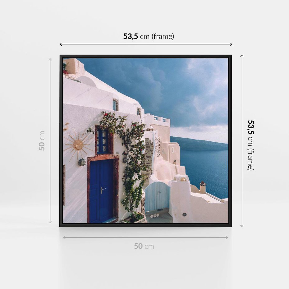 Obraz w ramie 50x50 - Urok Greckiej Wyspy - Santorini, Grecja - rama czarna