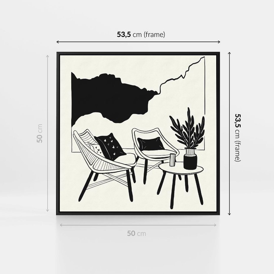Obraz w ramie 50x50 - Boho Elegancja - boho wnętrze, salon - rama czarna