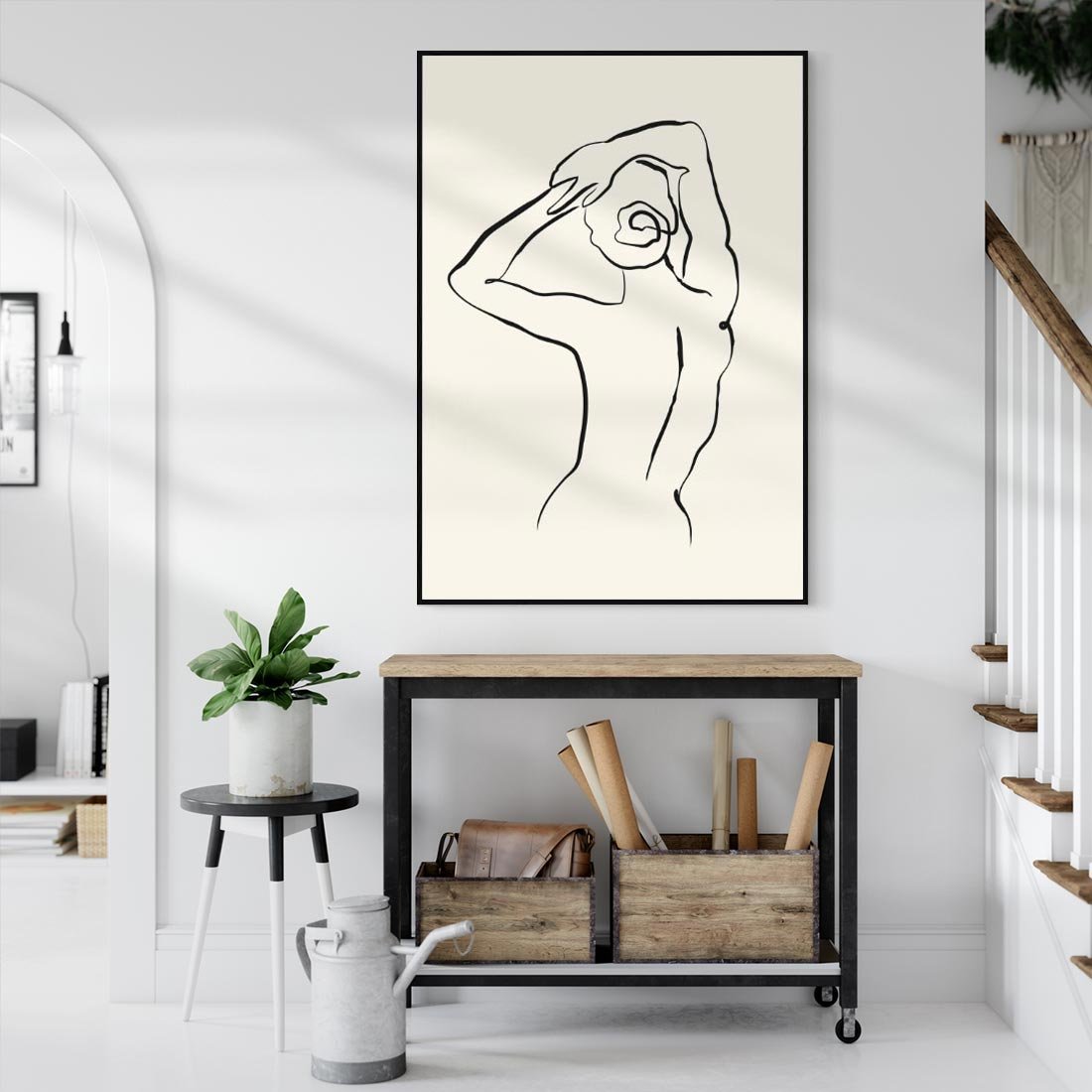 Obraz w ramie 70x100 - Tajemniczy Rytm - kobieta, posąg - rama czarna