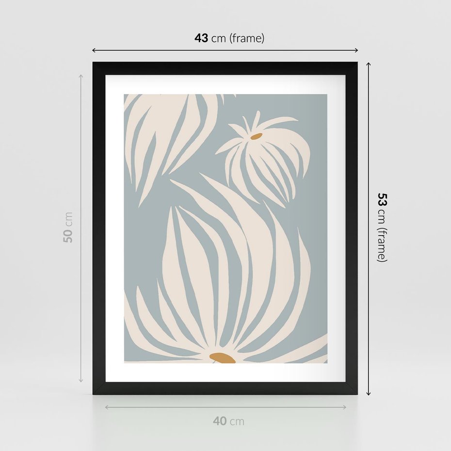 Plakat w ramie 40x50 - Kwiatowe Kształty - kwiaty, nowoczesne i minimalistyczne - rama czarna
