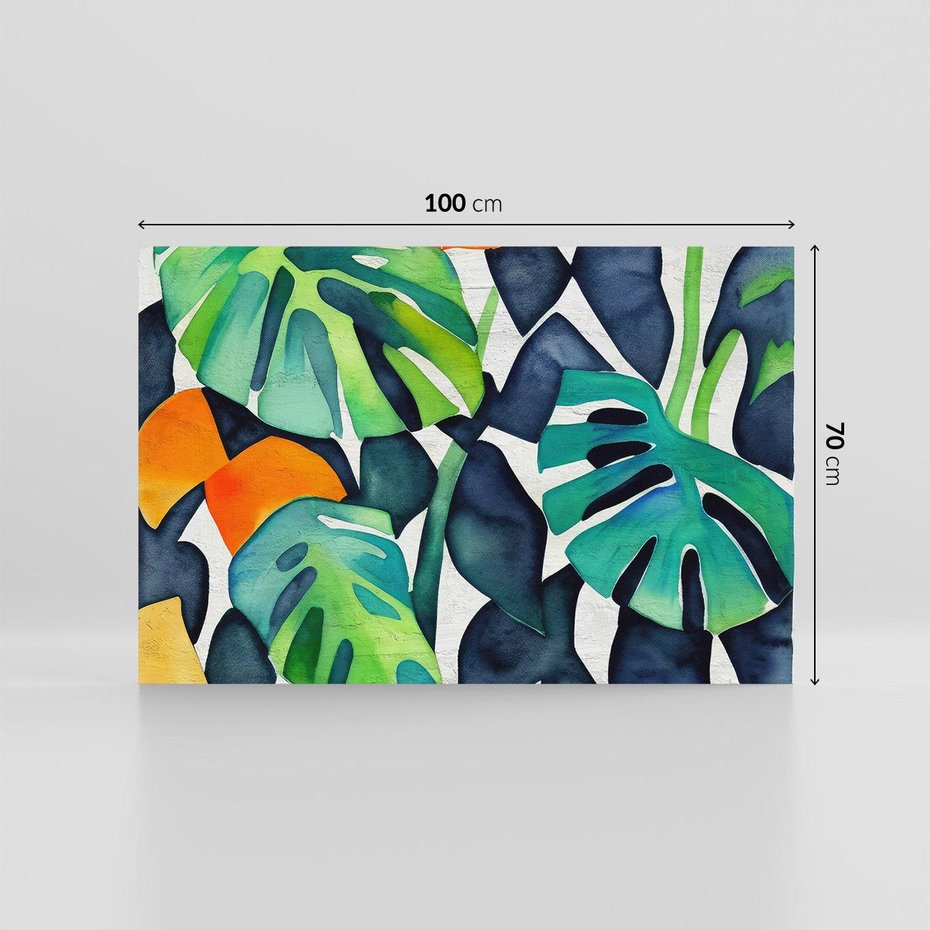 Obraz na płótnie 100x70 - Tropikalne Pragnienia - akwarela, liście tropikalne