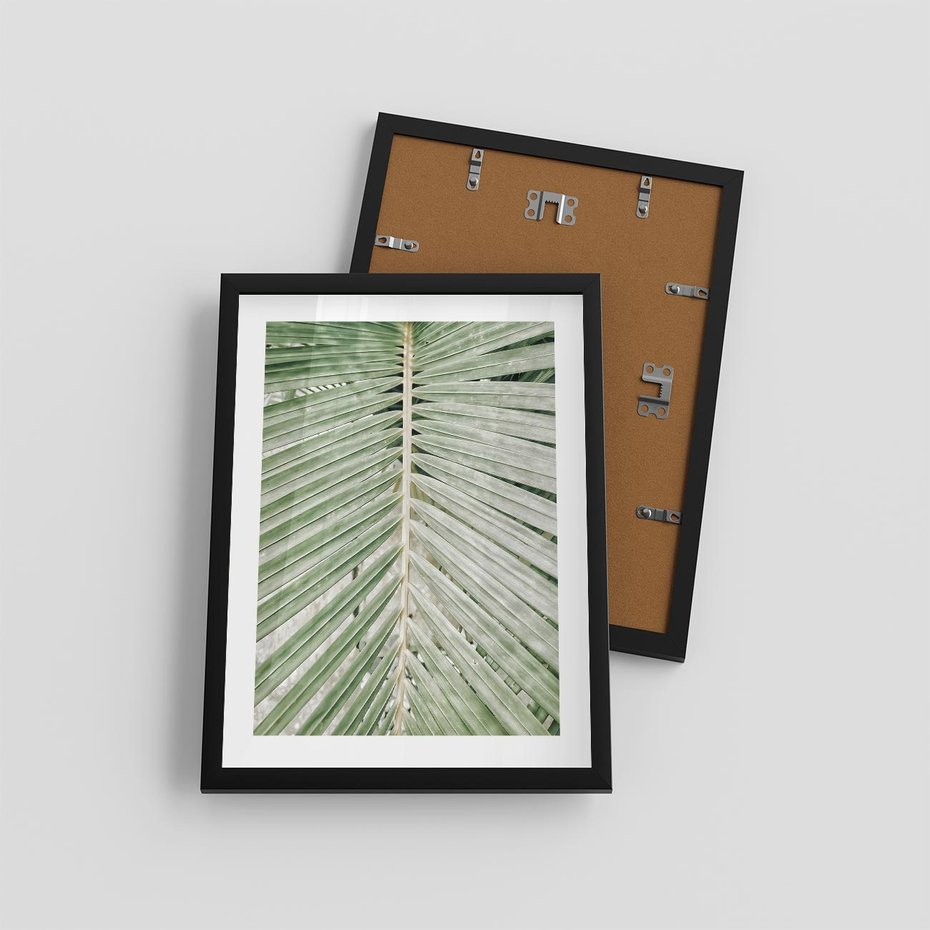 Plakat w ramie 30x40 - Jasna Zieleń Palmy - liść palmy, zbliżenie - rama czarna