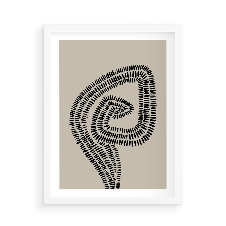 Plakat w ramie 50x70 - Nowoczesne Spektrum Wyobraźni - boho plakat, czarne kropki kreski - rama biała
