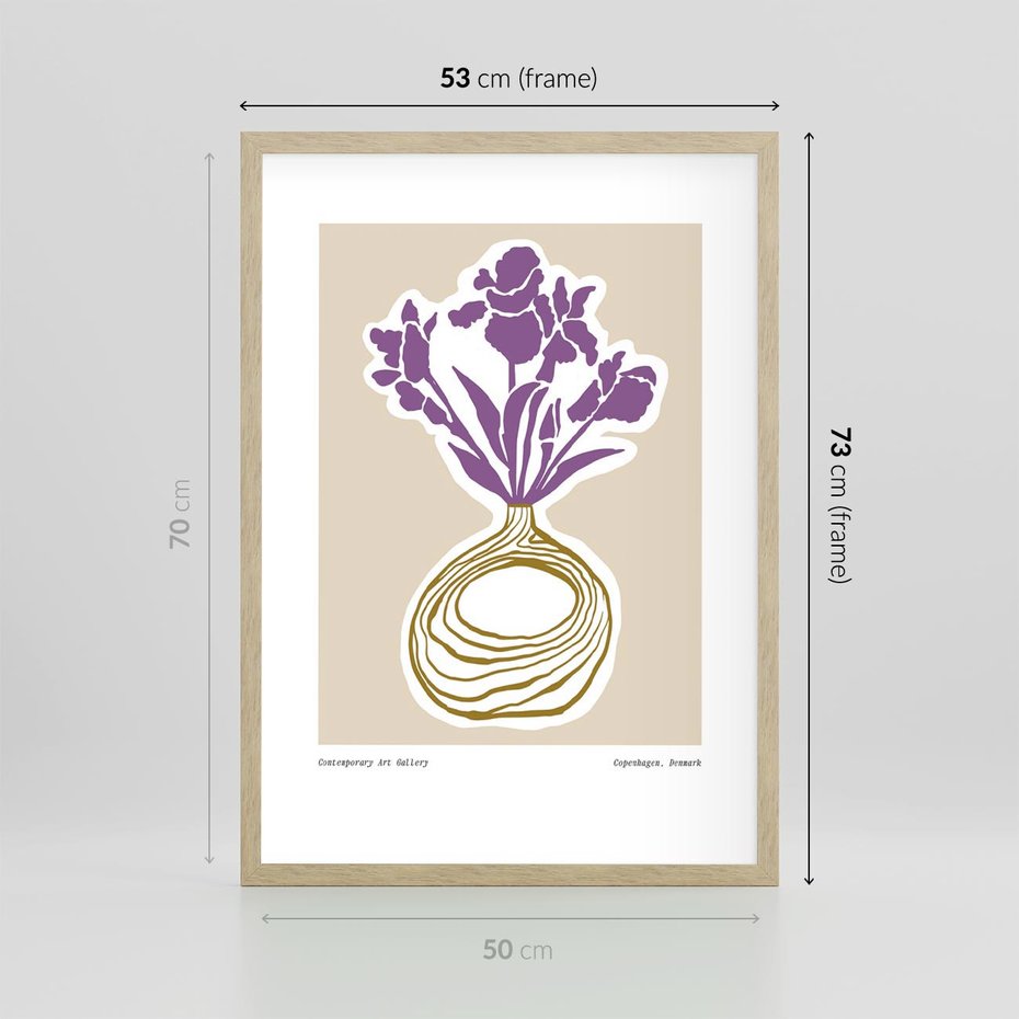 Plakat w ramie 50x70 - Migocące Anomalie - abstrakcyjne liście, kwiaty tropikalne w wazonie - rama drewno