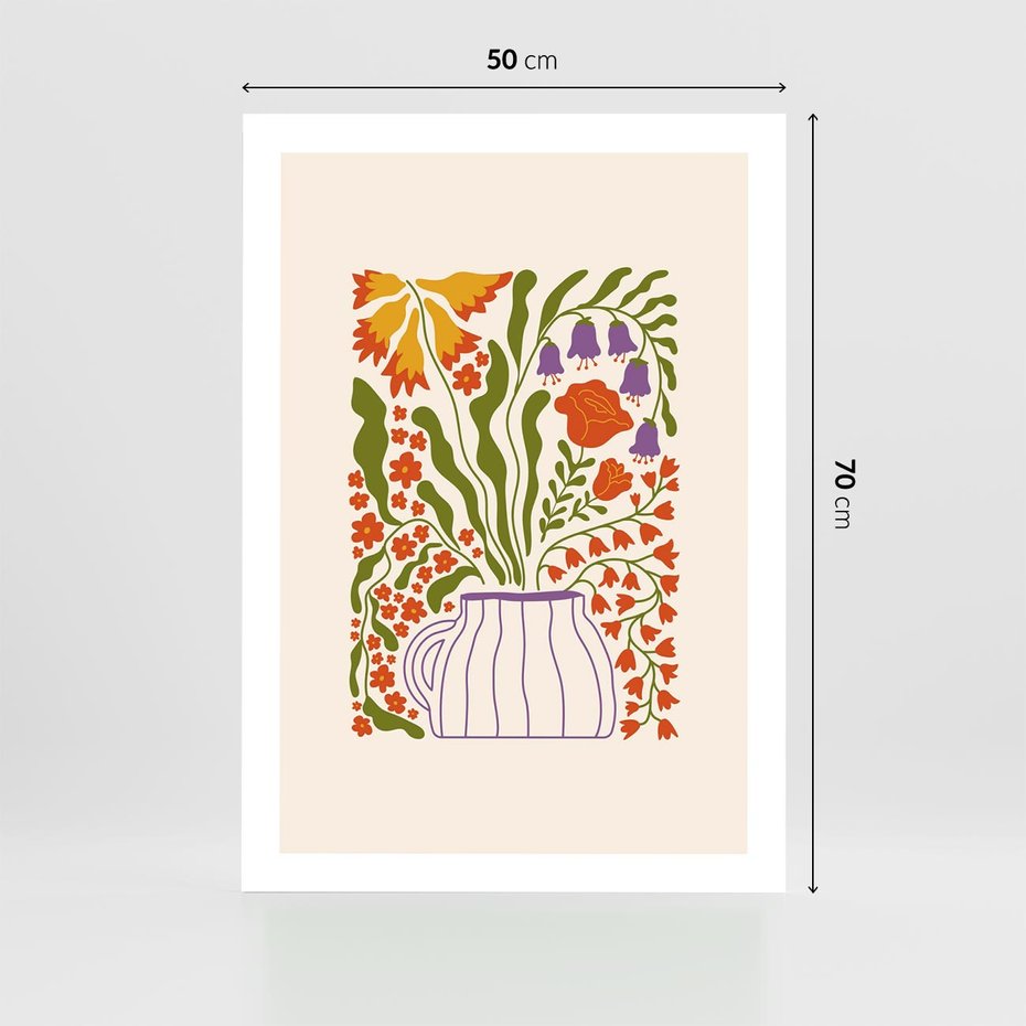 Plakat bez ramy 50x70 - Świeżość Kwiatów - kwiaty w wazonie, minimalistyczna kompozycja