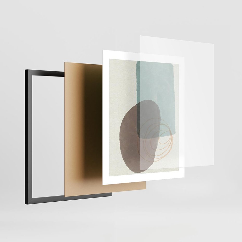 Plakat w ramie 40x50 - Rozkwitające Formy - geometryczne elementy, stonowane ziemiste kolory - rama czarna