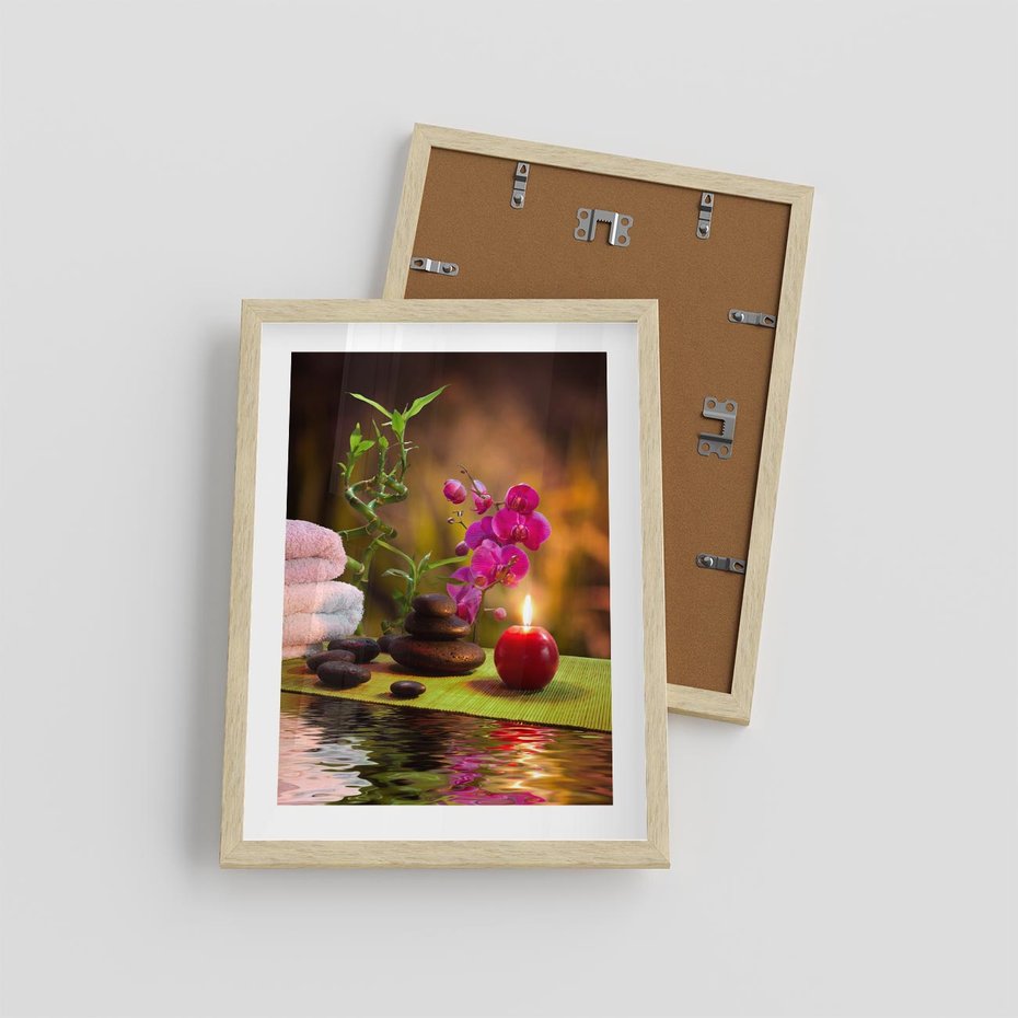 Plakat w ramie 30x40 - Światło Świecących Kwiatów w Spa - spa, świaca - rama drewno