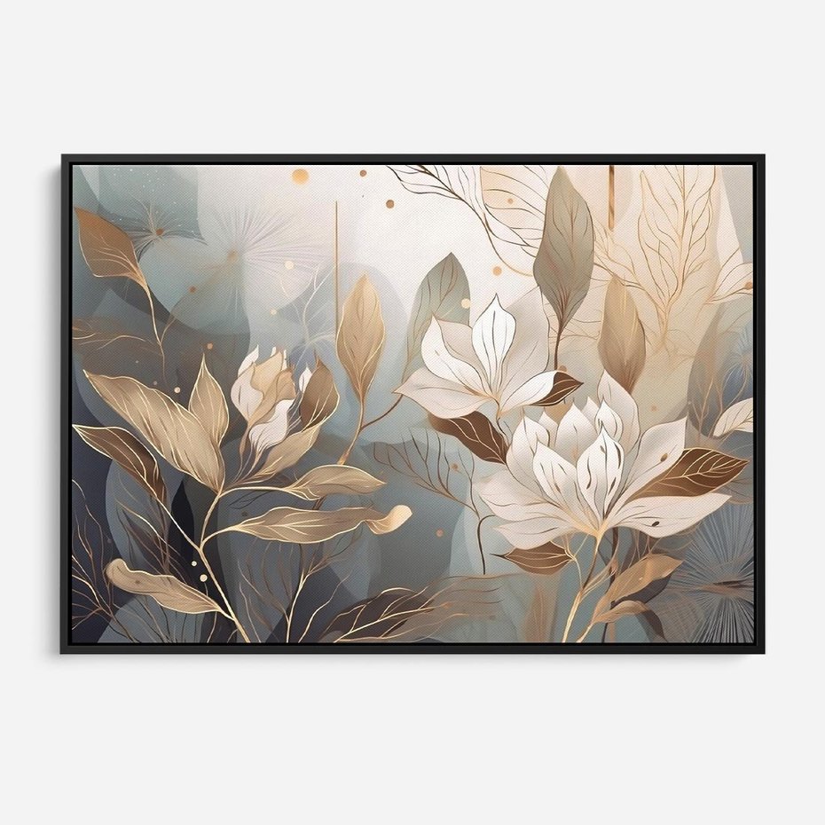 Obraz w ramie 70x50 - Ekspresjonistyczny deszcz uczuć - grafika, złote kwiaty - rama czarna