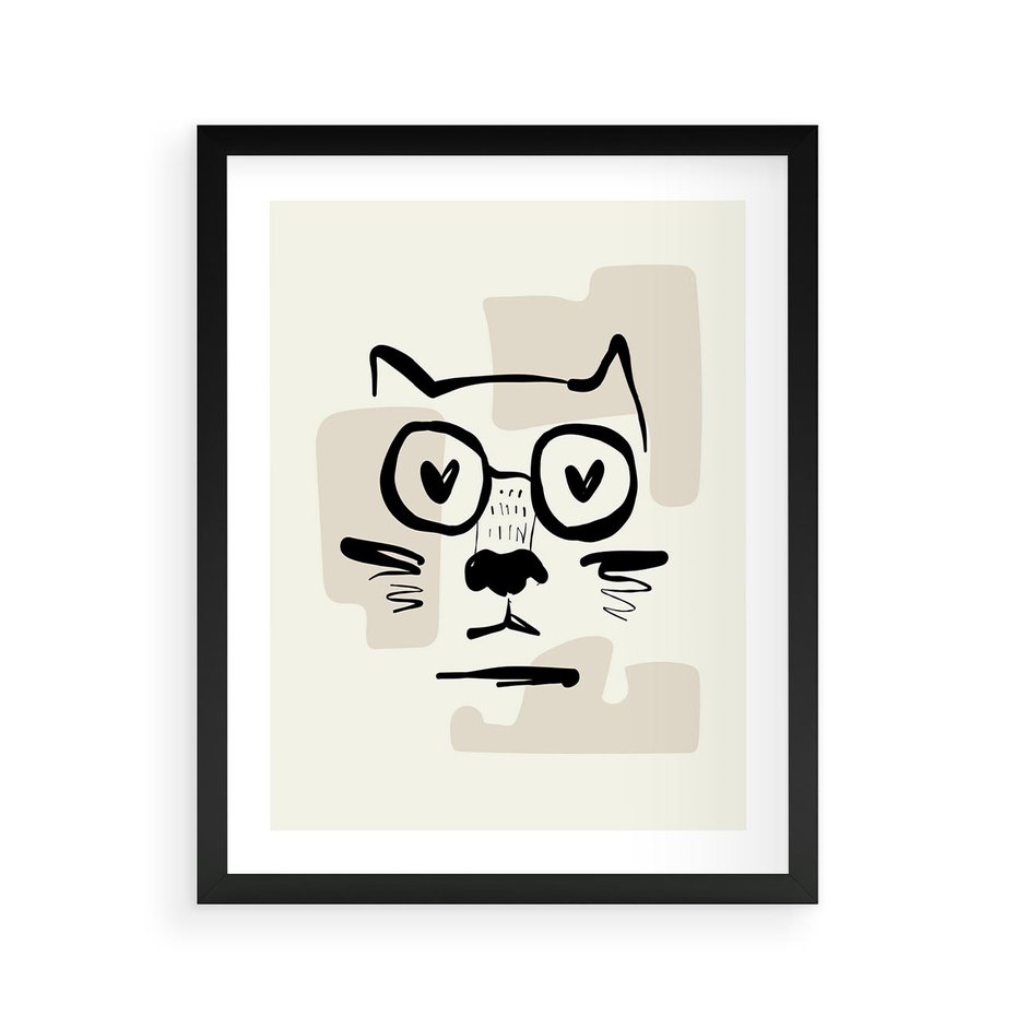 Plakat w ramie 40x50 - Minimalistyczny Kot: Czarna Kreska - kot, grafika - rama czarna