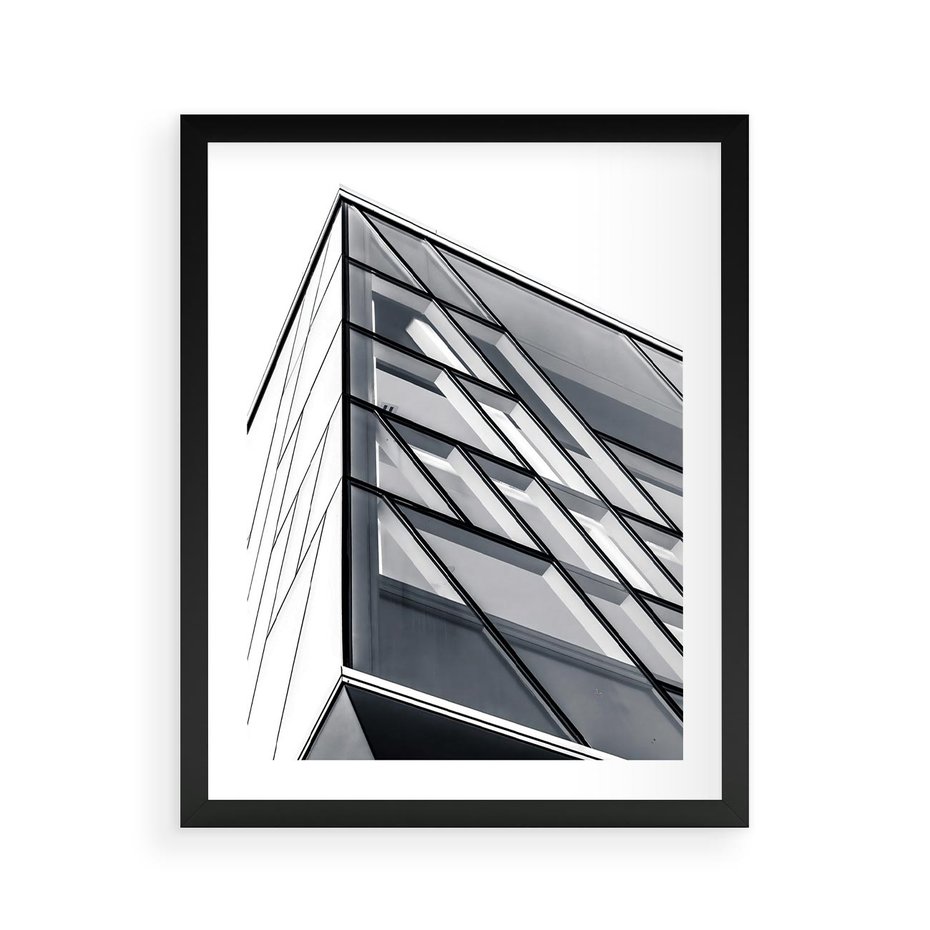 Plakat w ramie 40x50 - Architektura Przyszłości: Czarno-Białe Ujęcie - nowoczesna architektura, czarno białe zdjęcie - rama czarna