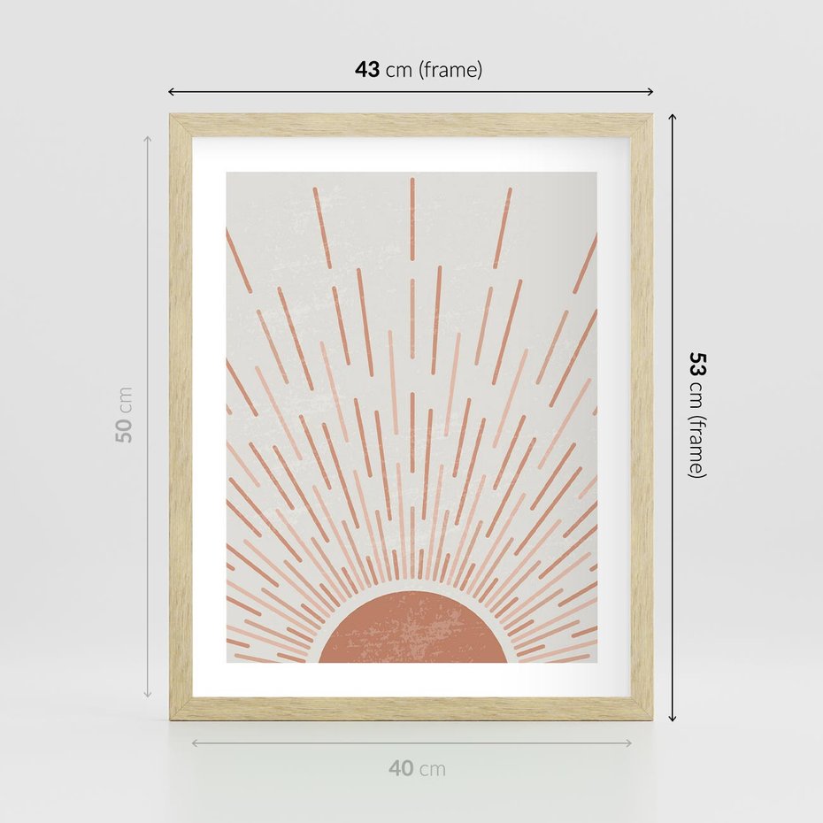 Plakat w ramie 40x50 - Słońce w Stylu Boho - słońce, grafika boho - rama drewno