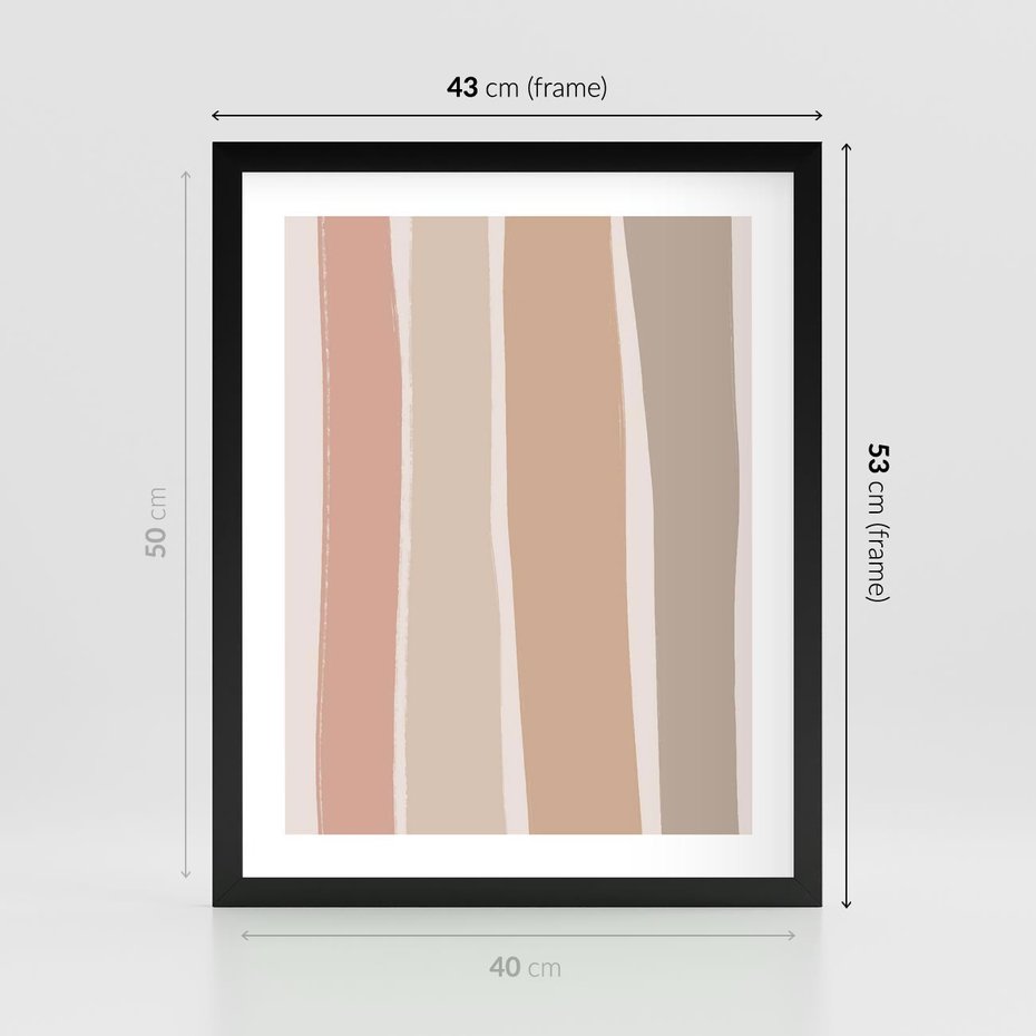 Plakat w ramie 40x50 - Tęczowa Zgaszona Aura - abstakcyjne tęczowe pasy, delikatne odcienie beżu - rama czarna