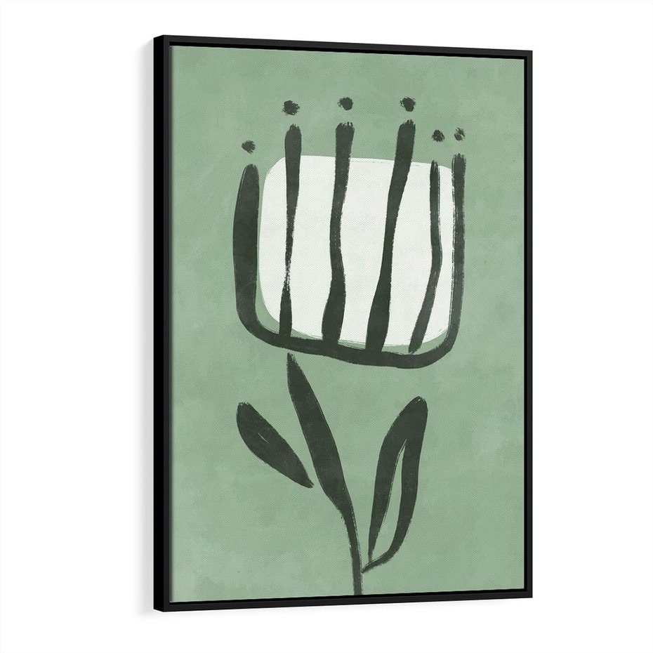 Obraz w ramie 70x100 - Objęcia Zieleni - zielona abstrakcja, zgaszona zieleń - rama czarna