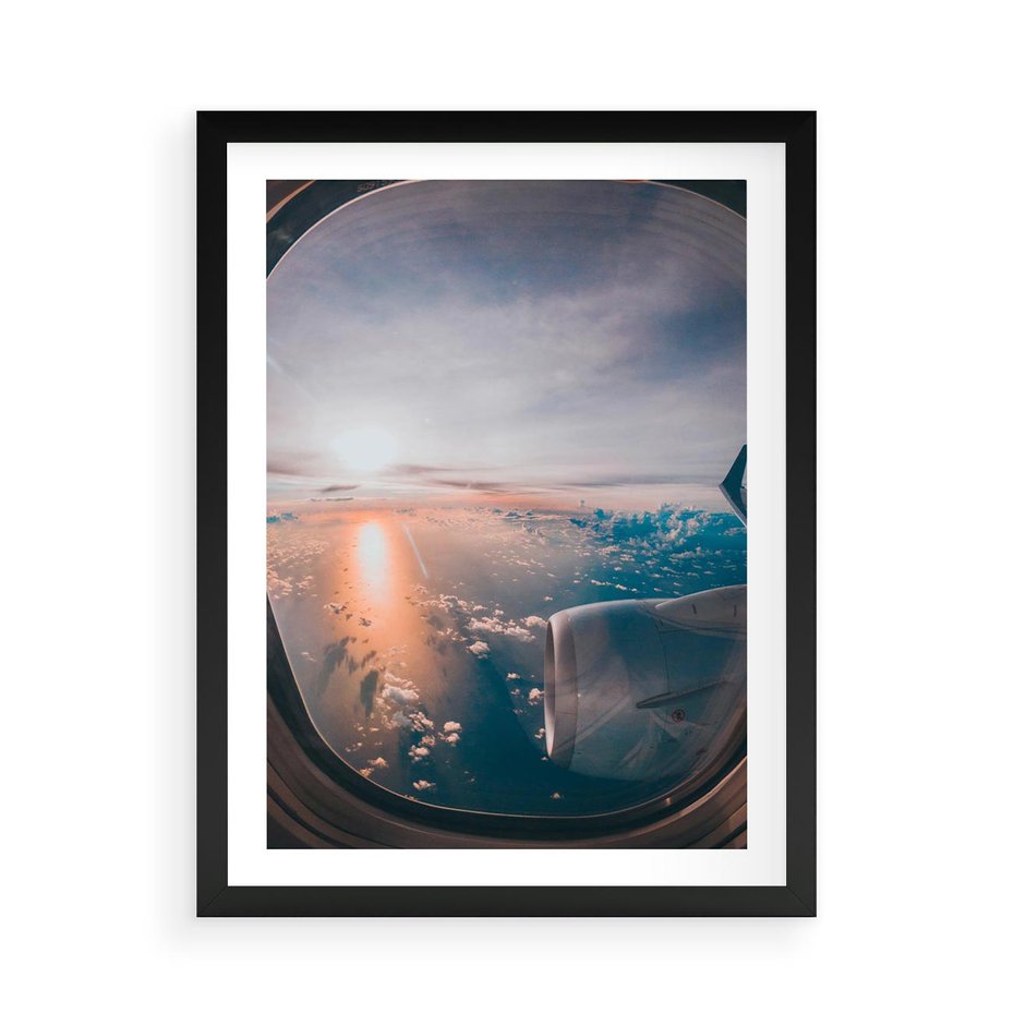 Plakat w ramie 50x70 - Widok z Góry - fotografia, zdjecie z okna samolotu - rama czarna