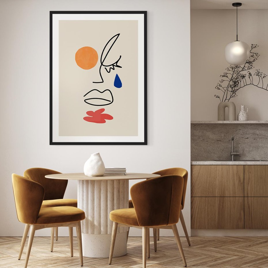 Plakat w ramie 30x40 - Impresje Plam - abstrakcyjny obraz, przypomina twarz - rama czarna